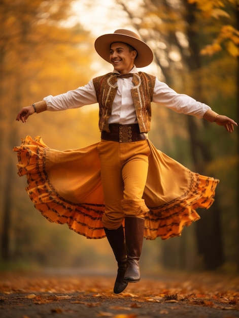 photo of emotional dynamic pose Mexican man in autumn