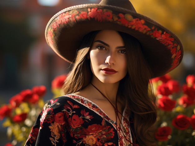 Photo photo of emotional dynamic pose mexican woman in autumn