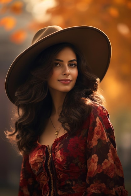 photo of emotional dynamic pose Mexican woman in autumn