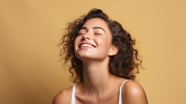 photo emotive headshot portrait of joyful young woman generated by AI