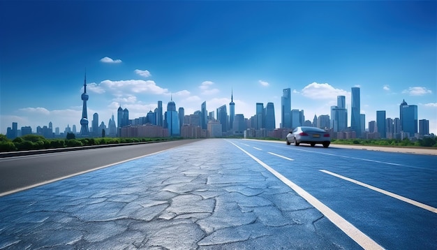 photo empty asphalt road with cityscape