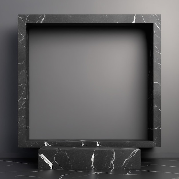 photo empty black stone product display stage 3d background with frame rock podium stand dark textur