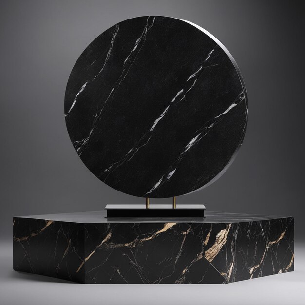 photo empty black stone product display stage 3d background with frame rock podium stand dark textur