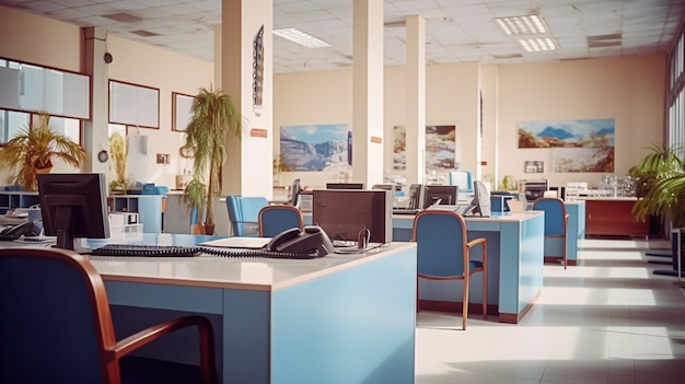 photo empty helpdesk office with telephony equipment