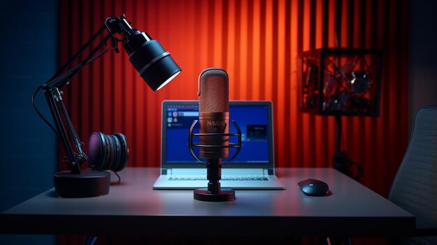 photo empty online radio studio broadcasting room Generative AI