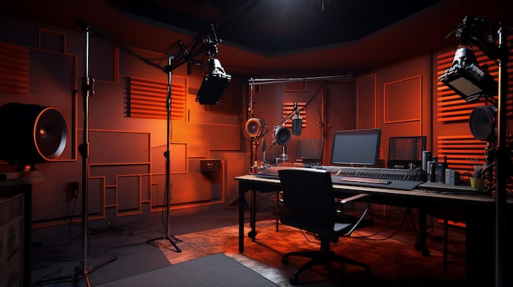 Photo photo empty online radio studio broadcasting room generative ai