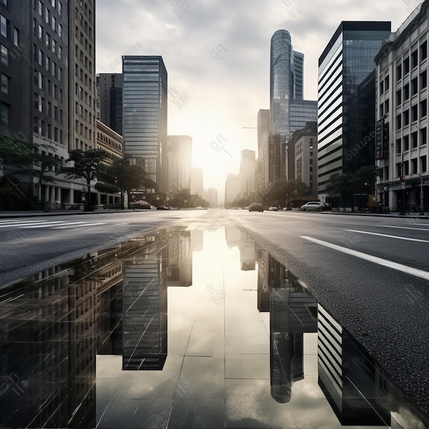 Photo empty road floor surface with modern city