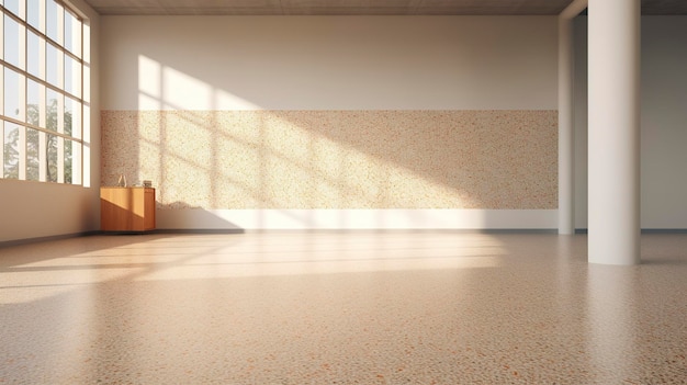 A photo of an empty room with a terrazzo floor