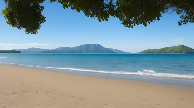Photo photo empty sea and beach background with green mountains