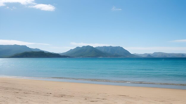 Photo empty sea and beach background with green mountains