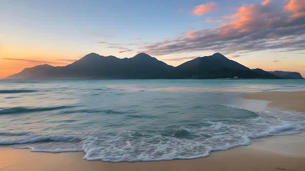 Photo photo empty sea and beach background with green mountains