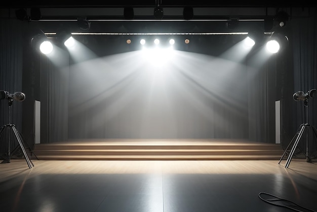 Photo empty stage with lighting equipment on a stage spotlight shines on the stage 3d rendering