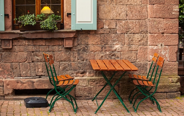 Photo of an empty street cafe in Germany.