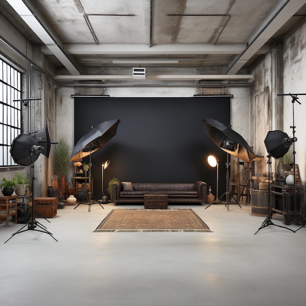 Photo empty studio with photography lighting Generative AI
