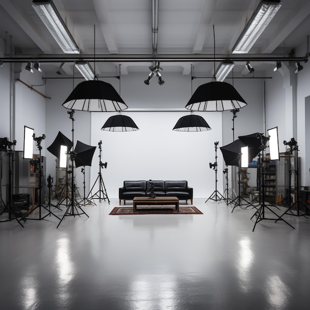 Photo empty studio with photography lighting Generative AI