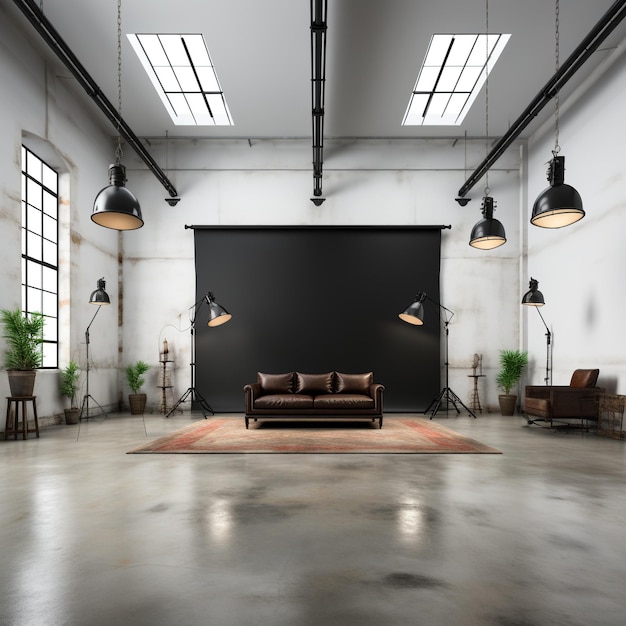 Photo empty studio with photography lighting Generative AI