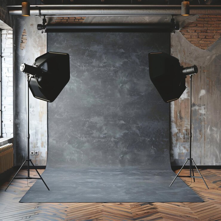 Photo photo empty studio with photography lighting