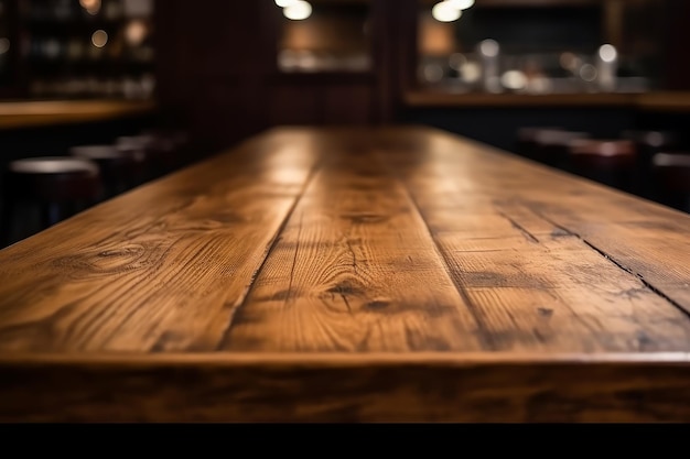 Photo empty wooden table top on abstract blurred background