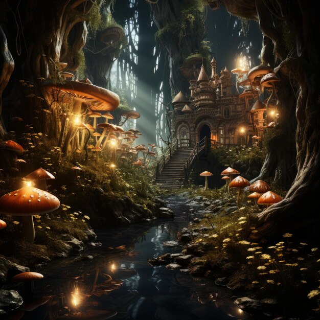 Photo of an enchanted forest with mystical creature Generative AI