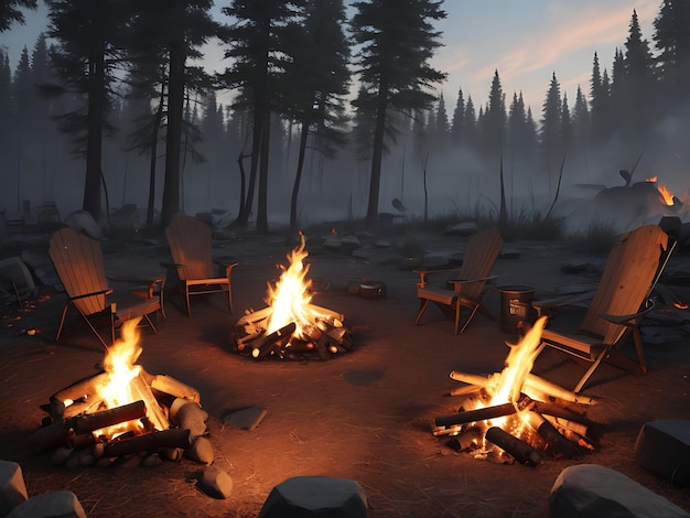 Photo Enchanting Foggy Night Campfire in the Forest