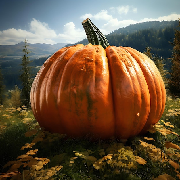 Photo of enchanting picturesque striking charming a big high detailed pumpkin in decorative majestic