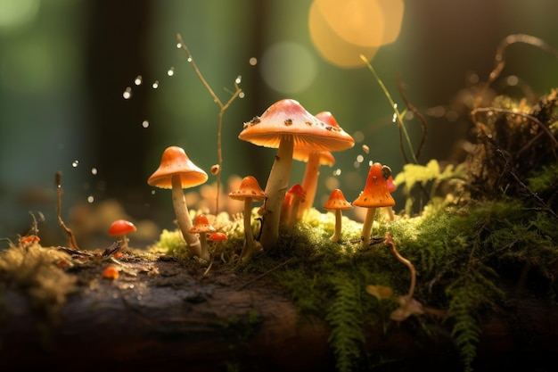 Photo of the enchanting world of fungi in the forest Generative AI