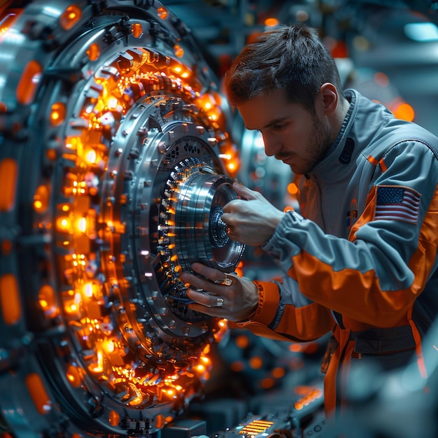 Photo photo of of an engineer creating a part from a car