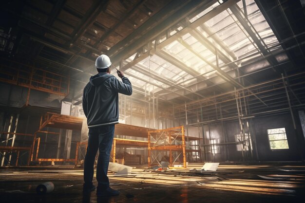 photo engineer is inspecting his work in building construction site
