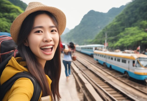 A photo enthusiastic girl traveler asian touristm