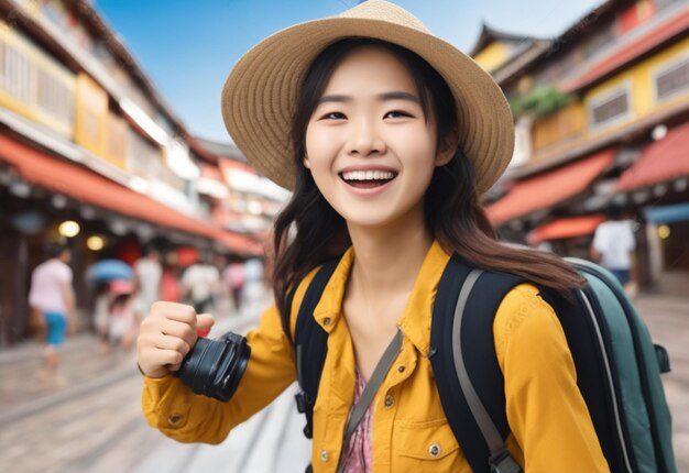 사진 열정적 인 소녀 여행자 아시아 관광객