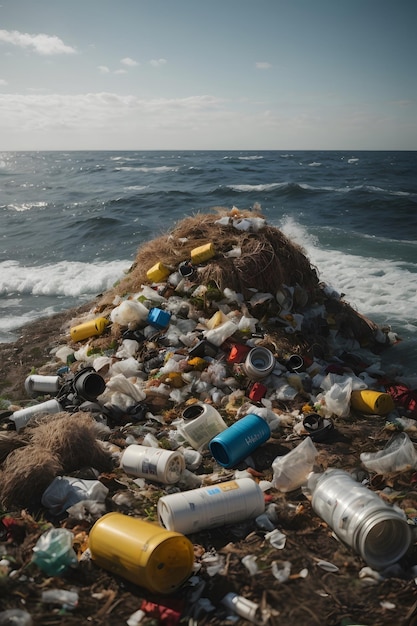 photo environmental damage trash waste on ocean