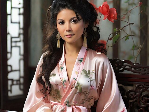 A photo of Esnita wearing a Chinese negligee