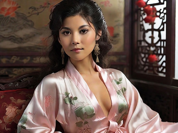 A photo of Esnita wearing a Chinese negligee