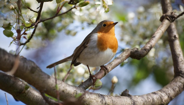 photo european robin sitting on a wood in a garden