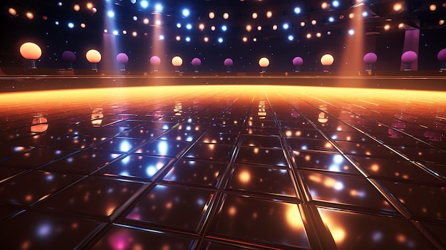 A photo of an event venue's dance floor and disco lights