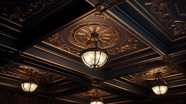 A photo of an event venue's decorative ceiling details