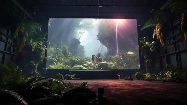 A photo of an event venue's large projection screen