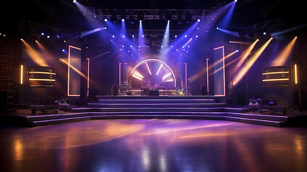 A photo of an event venue's stage and lighting setup