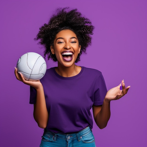 Photo of excited black girl holding a ball