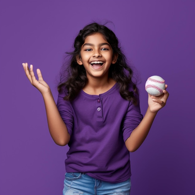 photo of excited indian girl holding a ball