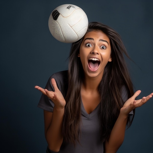 photo of excited indian girl holding a ball