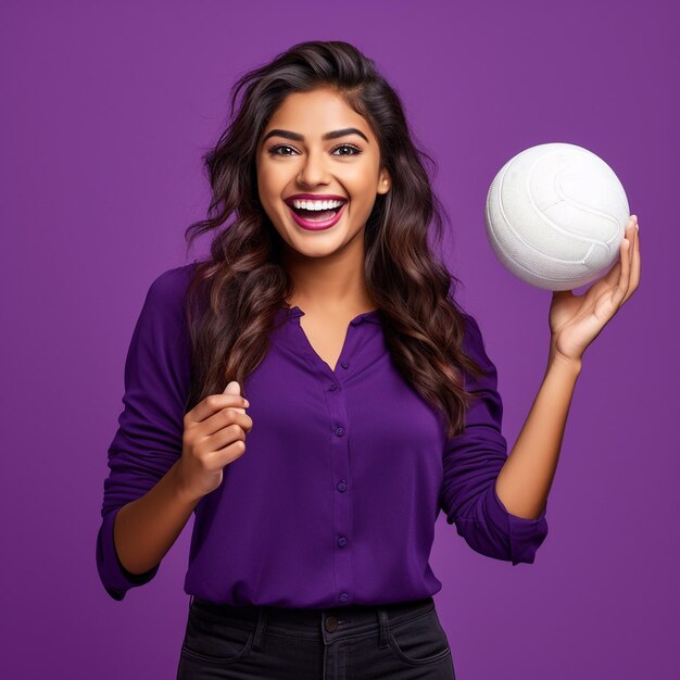 photo of excited indian girl holding a ball