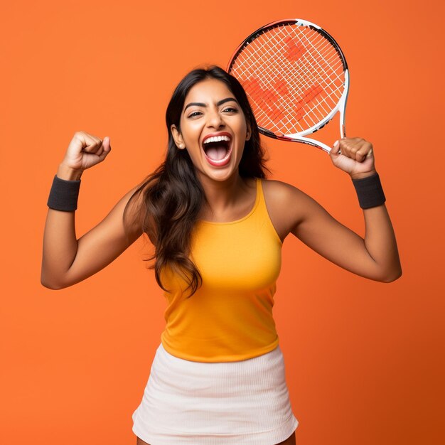 photo of excited indian girl holding a racket