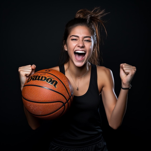 photo of excited mexican girl holding a ball