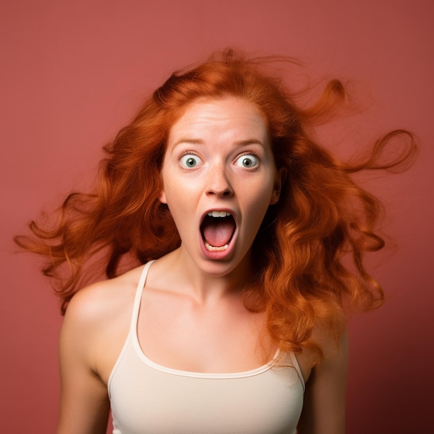 photo of excited red hair girl screaming winning