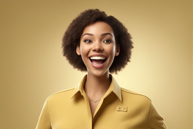 Photo of excited young women on cartoon face wtih yellow background