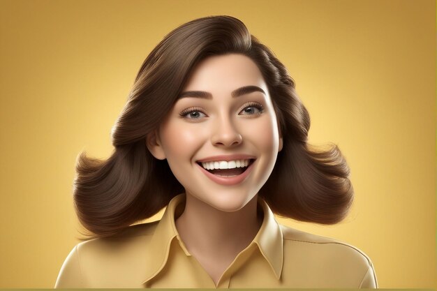 Photo of excited young women on cartoon face wtih yellow background