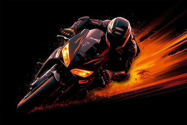 Фото Фото экстремальных гонок на мотоциклах иллюстрация с легкой полосой силуэт байкера в автоспорте