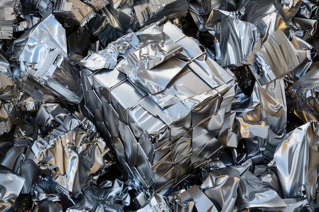 Photo photo of extruded aluminum waste in the form of a cube with a local focus