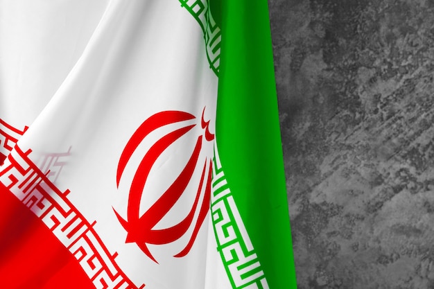 Photo of fabric flag of Iran close up